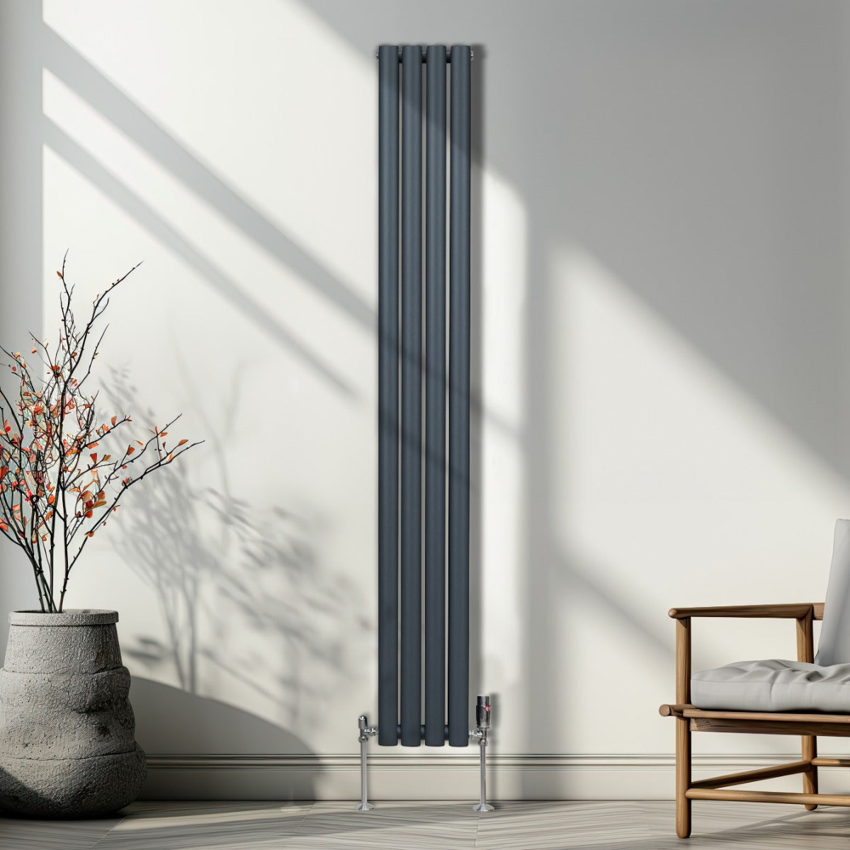 Radiateur à Colonnes Ovales, 2 Panneaux - 1800 x 240 mm – Gris Anthracite