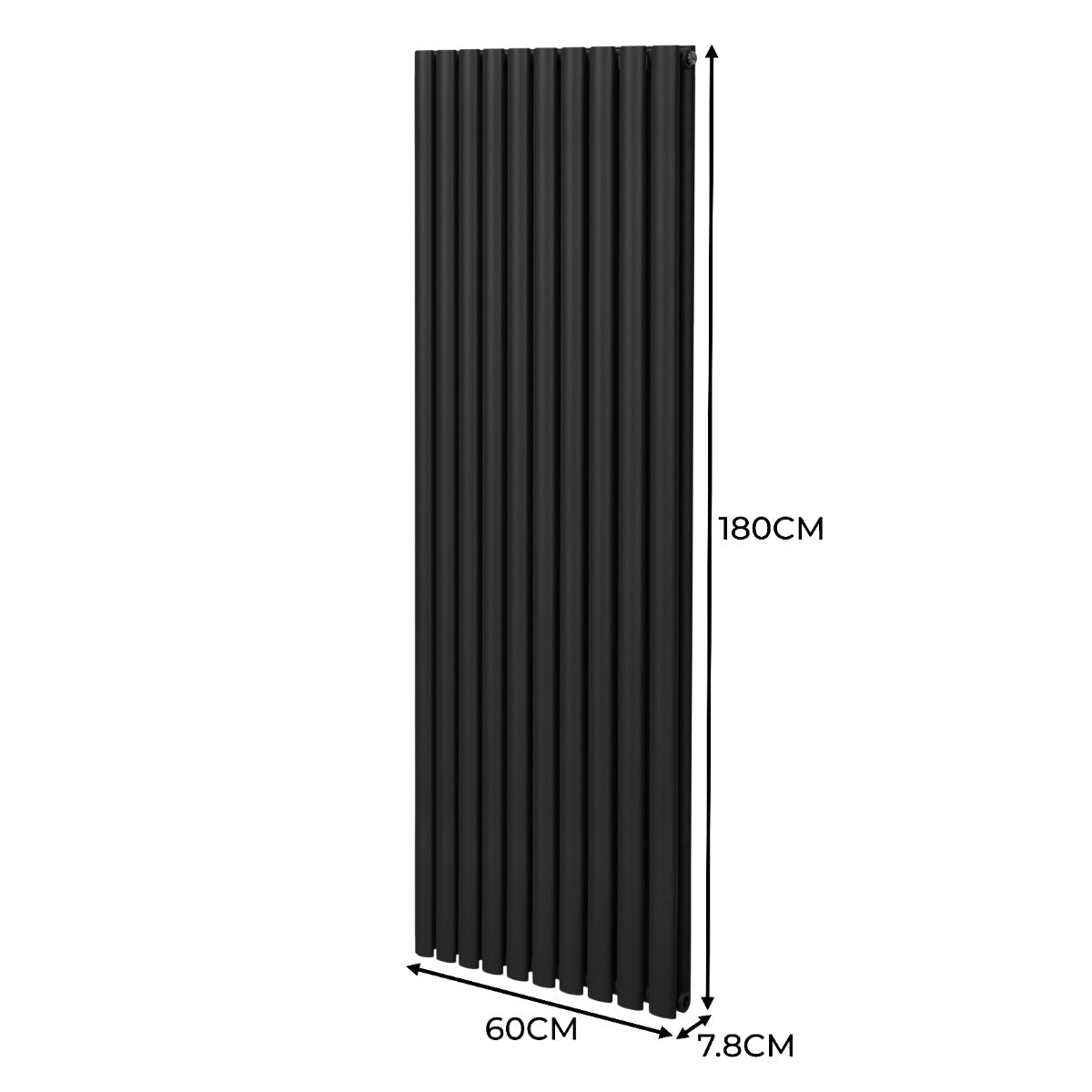 Radiateur à colonnes ovales noir, 1800 x 600 mm, avec surface lisse et design élégant, idéal pour un intérieur moderne