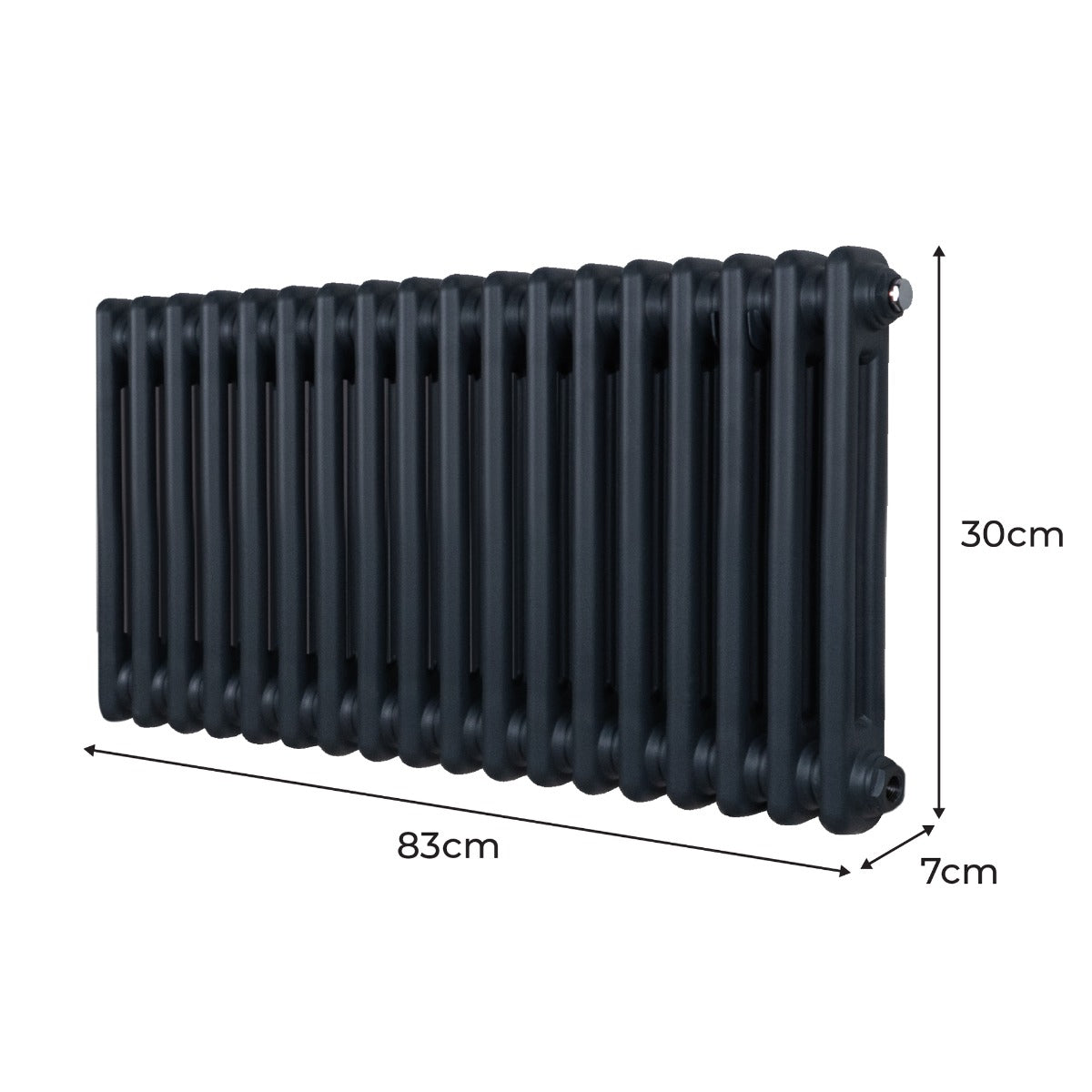 Radiateur traditionnel à 2 colonnes gris anthracite, dimensions 300 x 832 mm, avec une texture lisse et un design élégant et moderne