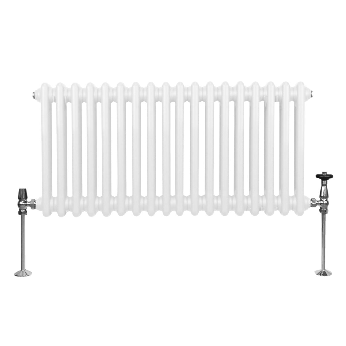Radiateur traditionnel à 2 colonnes blanc, 300 x 832 mm, avec finition lisse et supports en métal chromé, design élégant et fonctionnel
