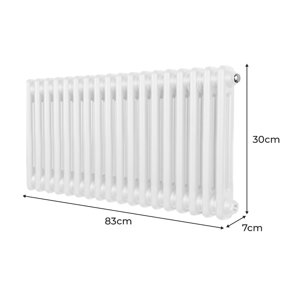 Radiateur traditionnel à 2 colonnes, finition blanche, dimensions 300 x 832 mm, surface lisse et design classique, idéal pour le chauffage intérieur