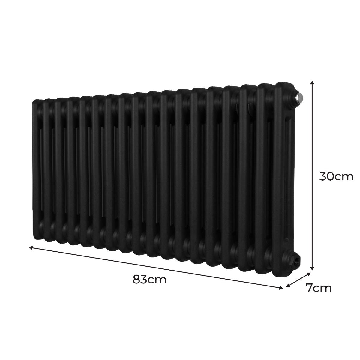 Radiateur traditionnel noir à 2 colonnes, dimensions 300 x 832 mm, surface lisse et design élégant, idéal pour un intérieur moderne