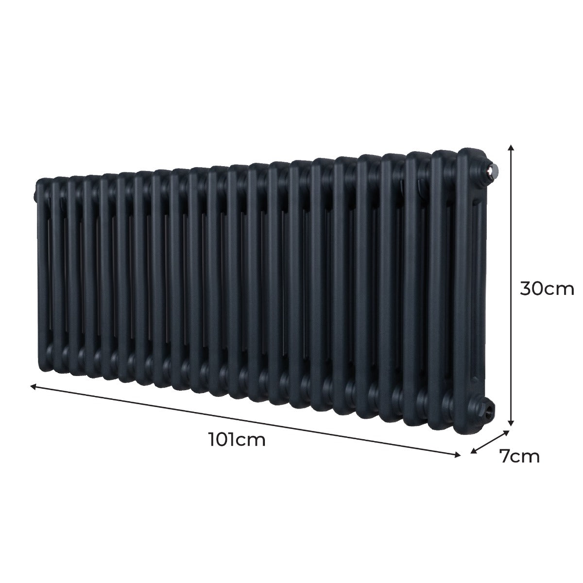 Radiateur traditionnel à deux colonnes, gris anthracite, dimensions 300 x 1012 mm, avec une texture lisse et un design élégant