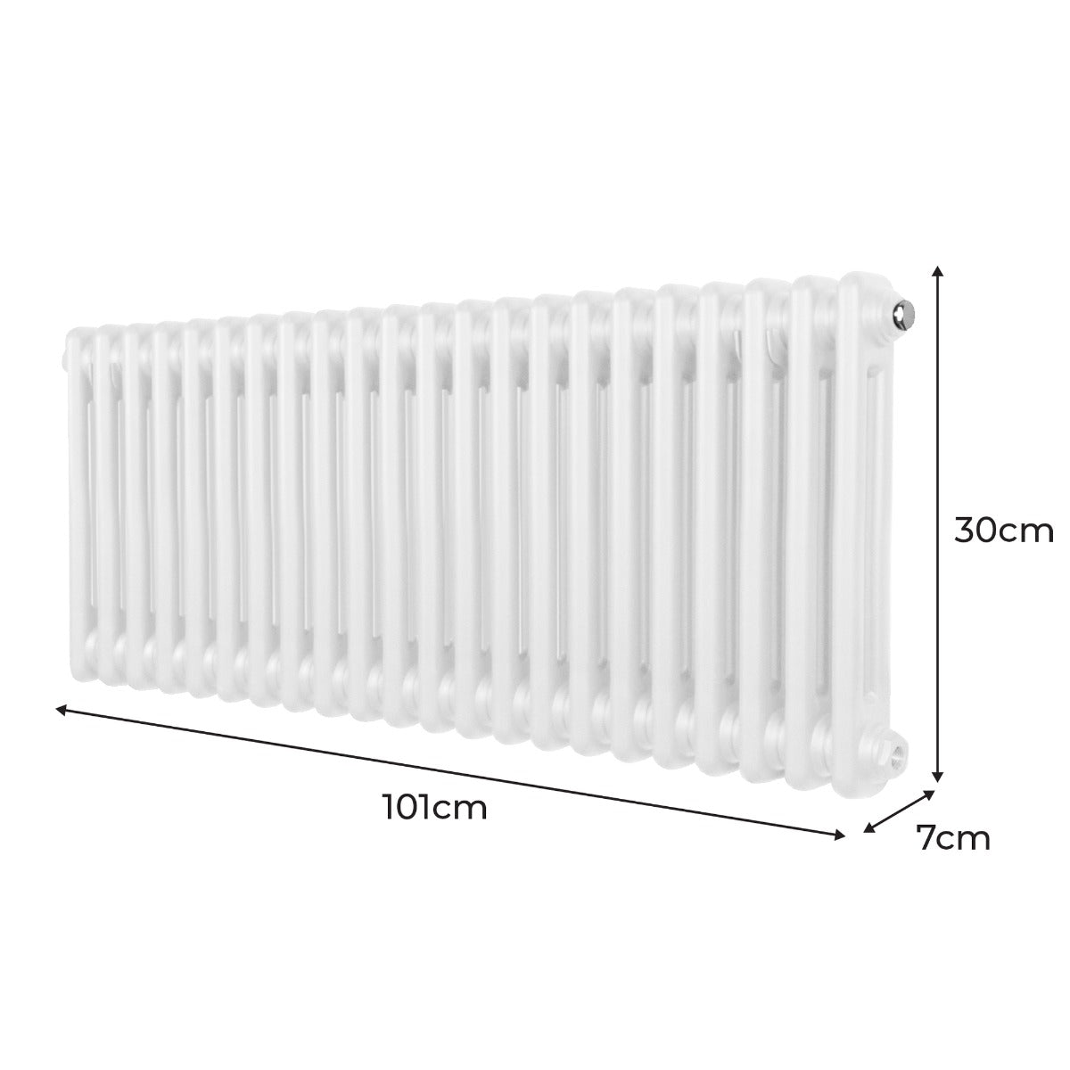 Radiateur traditionnel à 2 colonnes blanc, dimensions 300 x 1012 mm, surface lisse et finition brillante, design élégant et classique