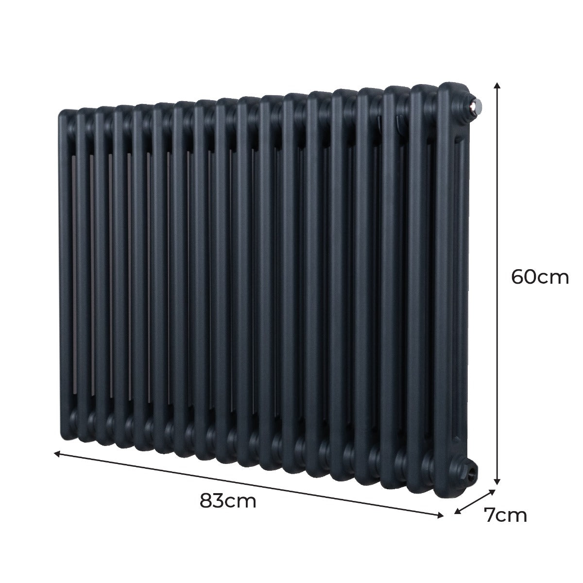 Radiateur traditionnel à 2 colonnes en gris anthracite, dimensions 600 x 832 mm, avec une surface lisse et des lignes élégantes