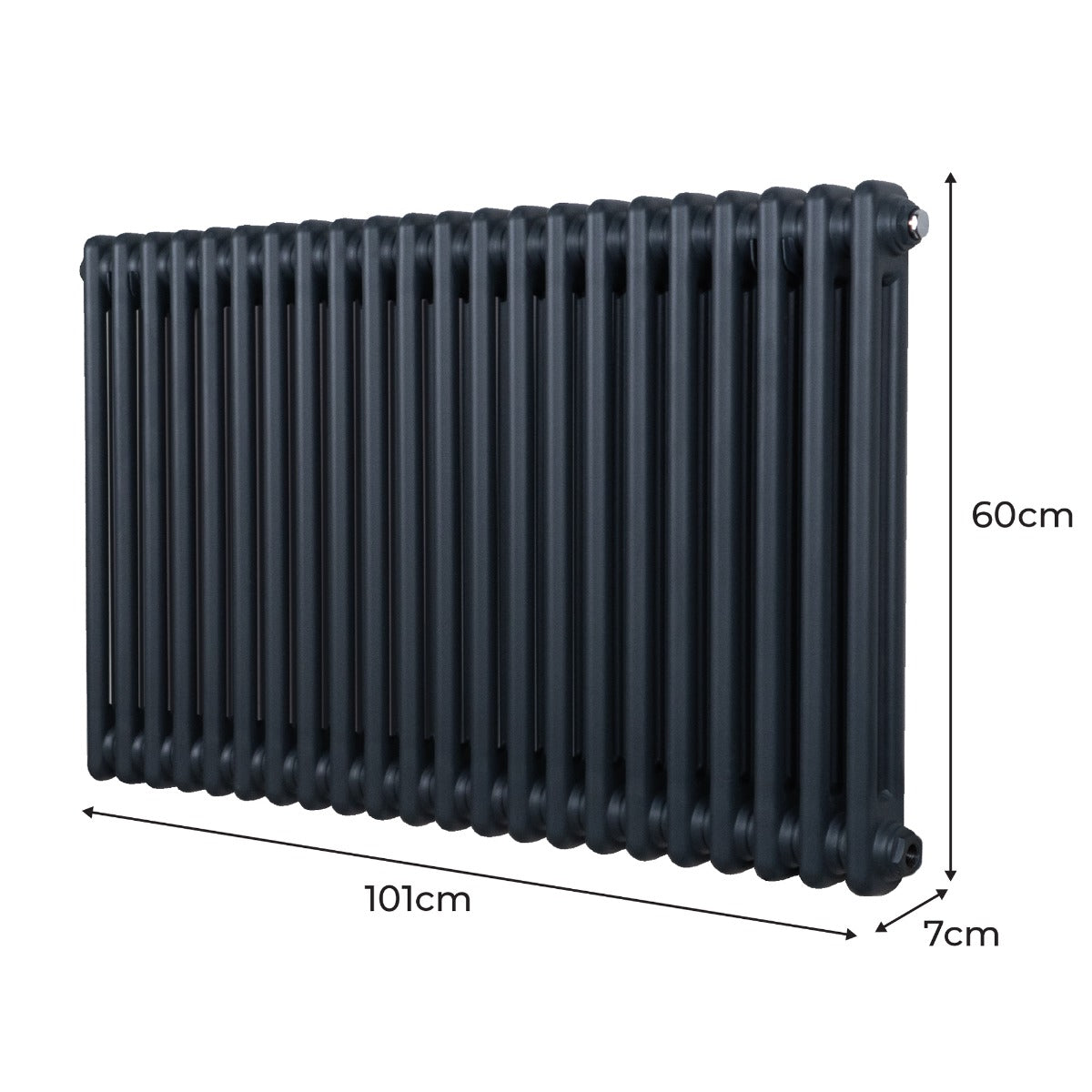 Radiateur traditionnel à 2 colonnes, gris anthracite, dimensions 600 x 1012 mm, avec une texture lisse et des lignes élégantes