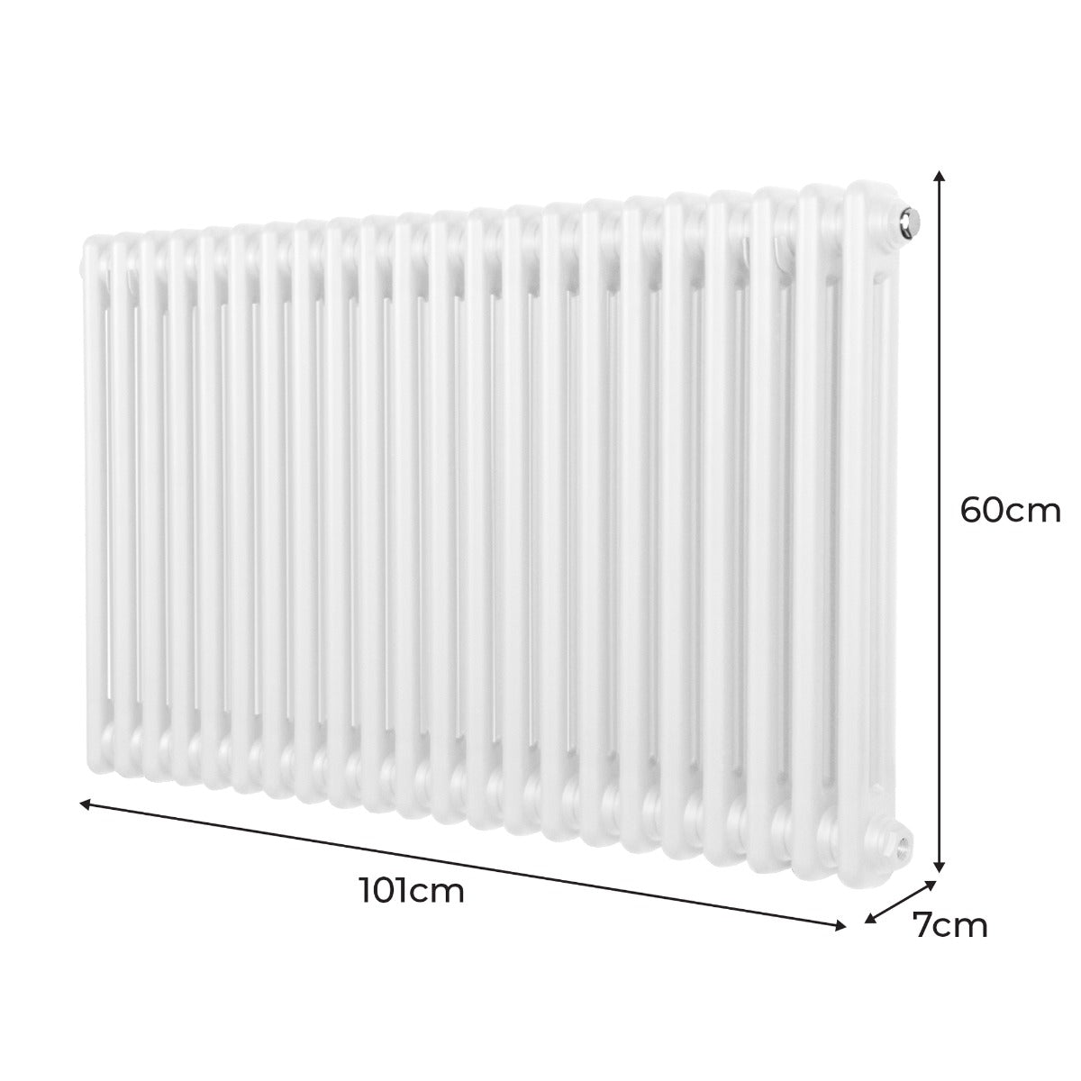 Radiateur traditionnel à 2 colonnes, blanc, dimensions 600 x 1012 mm, surface lisse et finition brillante, design élégant et moderne