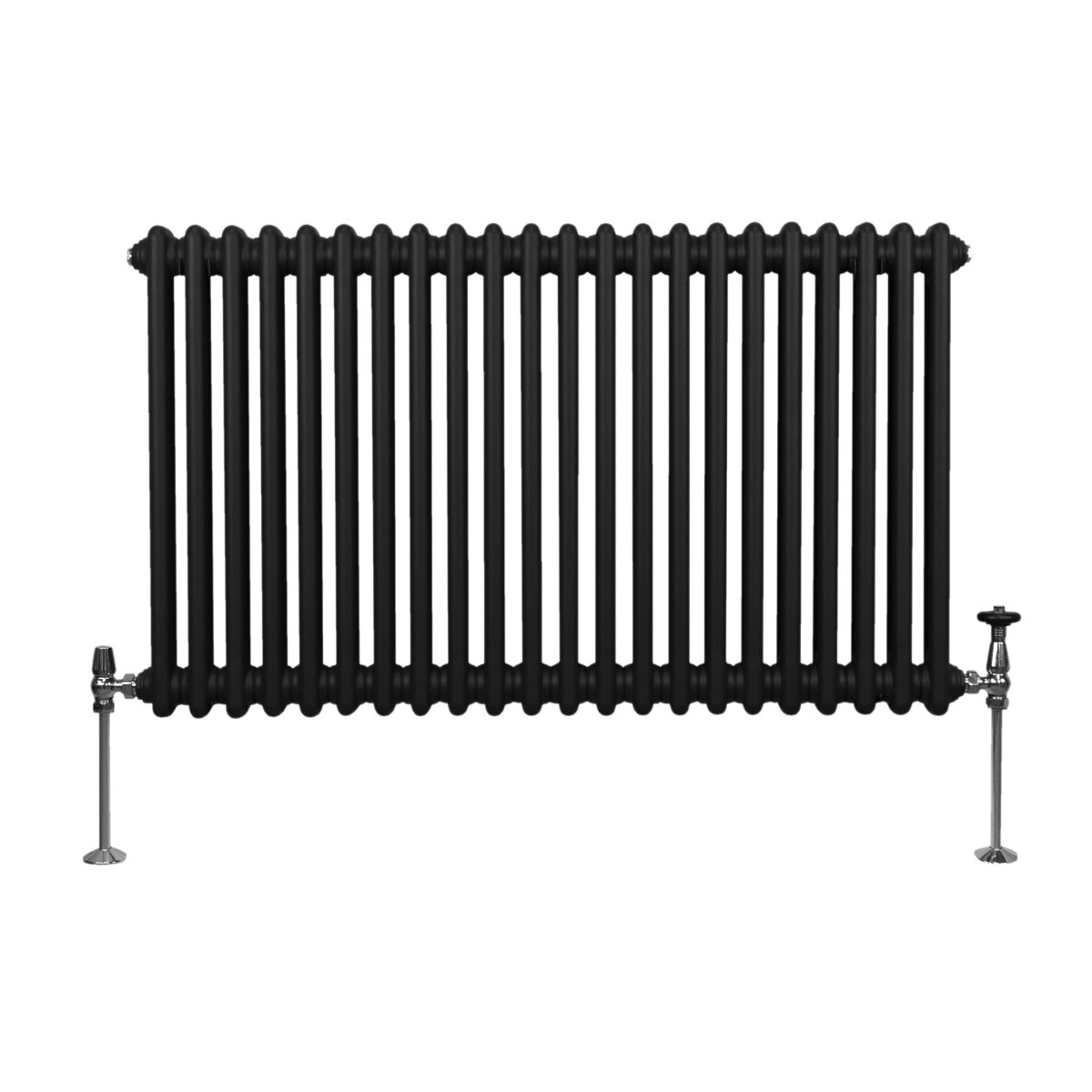 Radiateur traditionnel noir à 2 colonnes, dimensions 600 x 1012 mm, avec des finitions métalliques brillantes et un design élégant