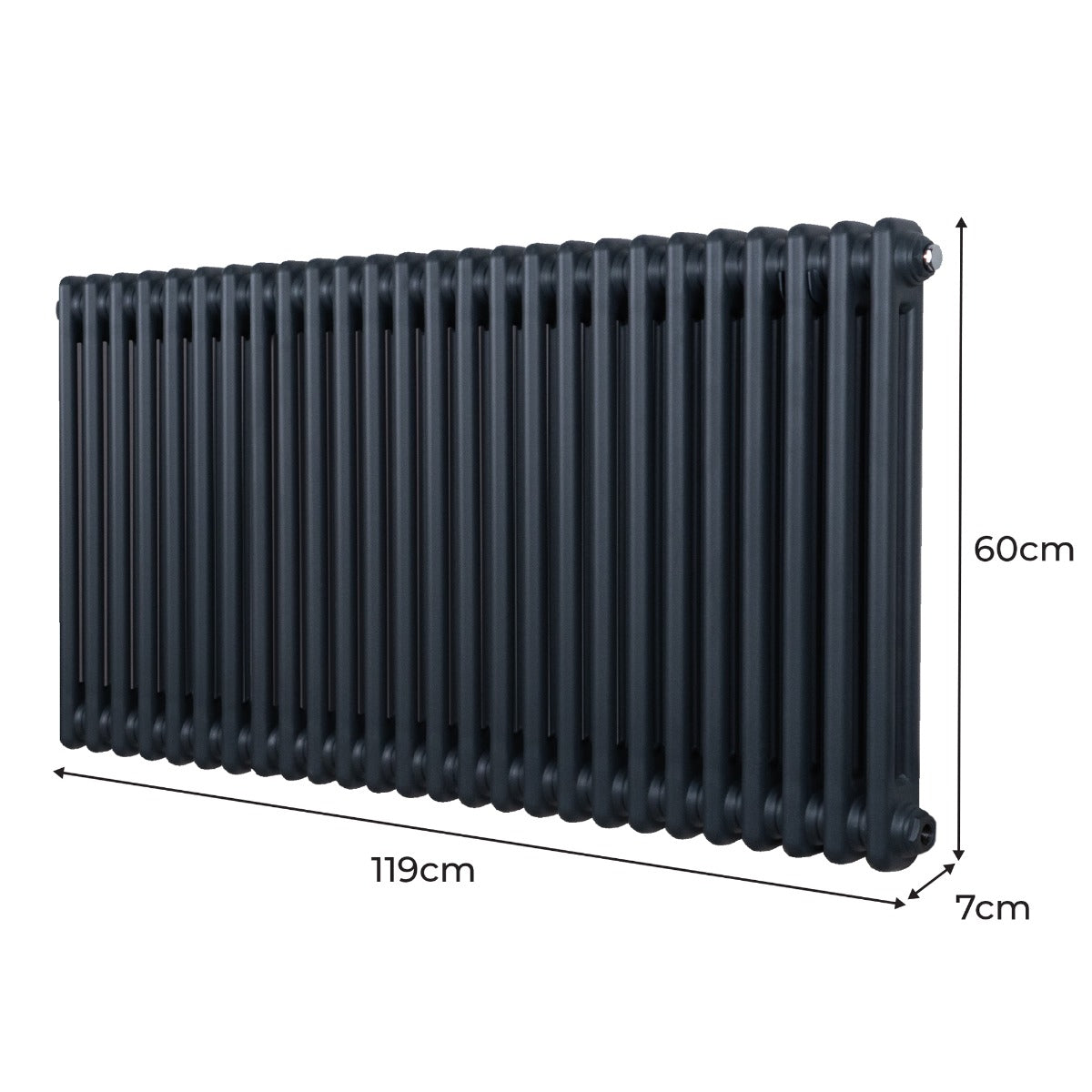 Radiateur traditionnel à 2 colonnes gris anthracite, dimensions 600 x 1192 mm, finition lisse et design élégant, idéal pour le chauffage intérieur