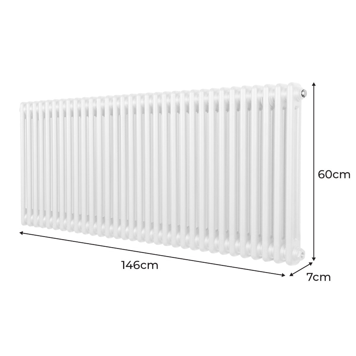 Radiateur traditionnel à deux colonnes, blanc, dimensions 600 x 1462 mm, surface lisse et brillante, design élégant et moderne