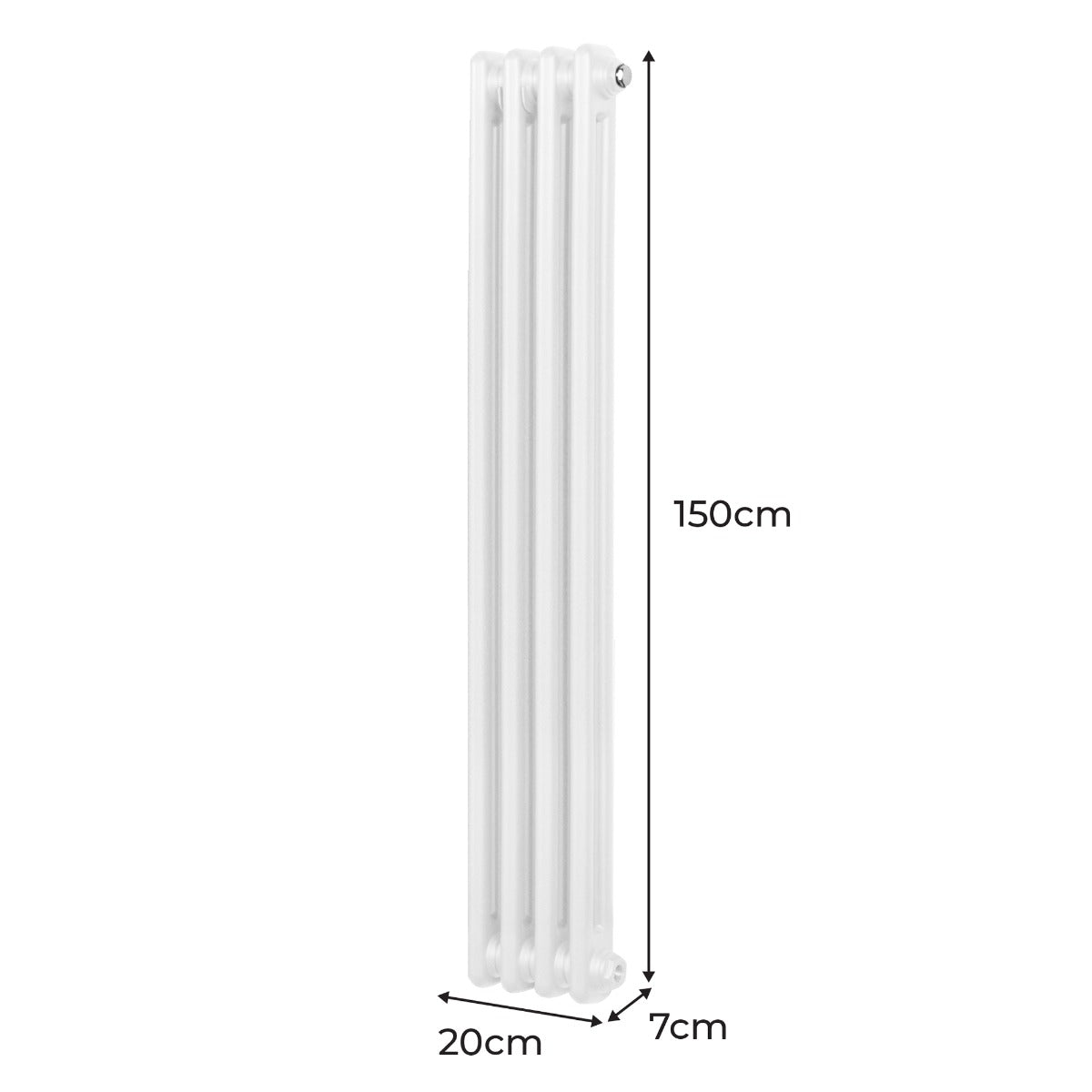 Radiateur traditionnel à 2 colonnes, blanc, dimensions 1500 x 202 mm, surface lisse et finition élégante, idéal pour un intérieur classique