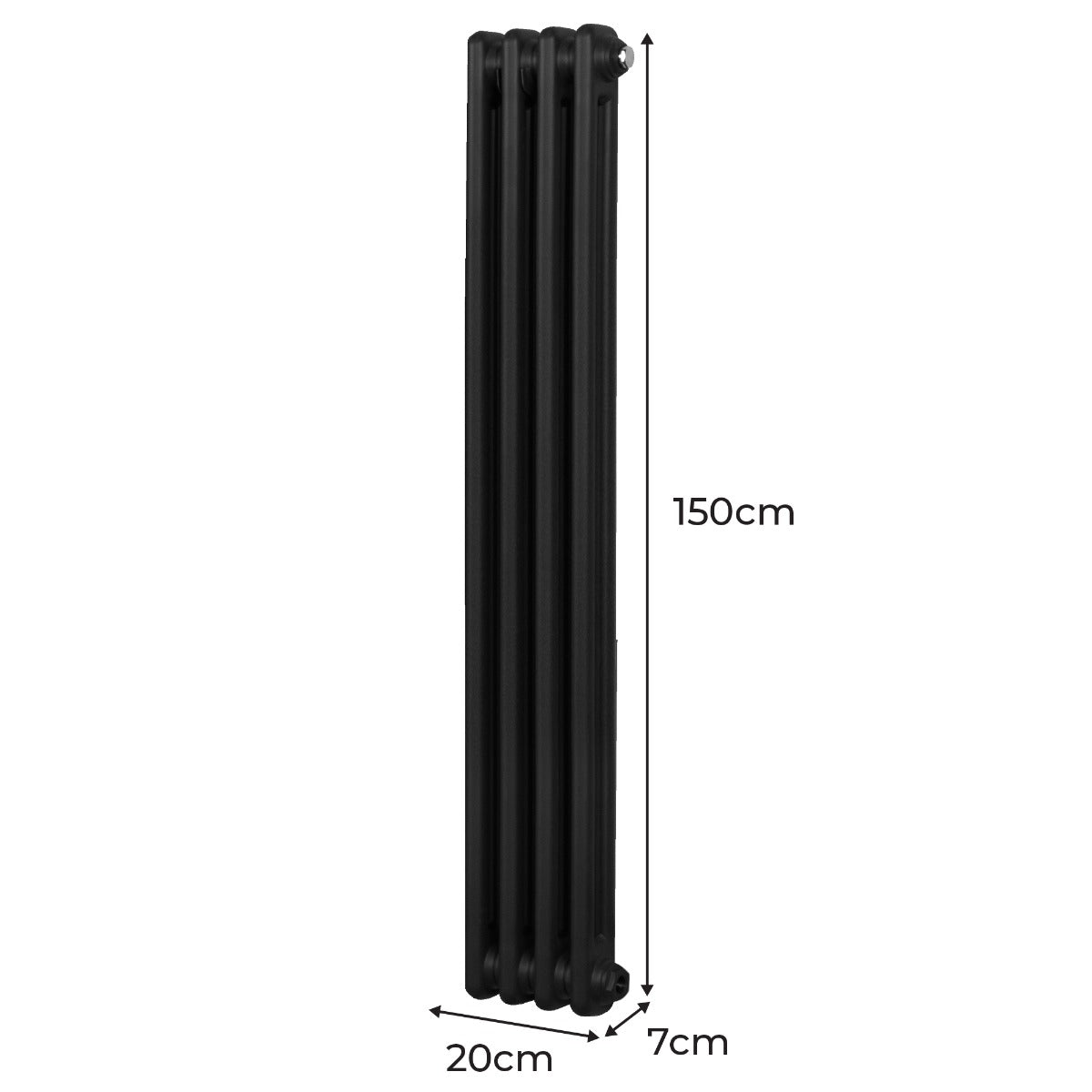 Radiateur traditionnel noir à deux colonnes, dimensions 1500 x 202 mm, avec une finition lisse et élégante, idéal pour tout intérieur