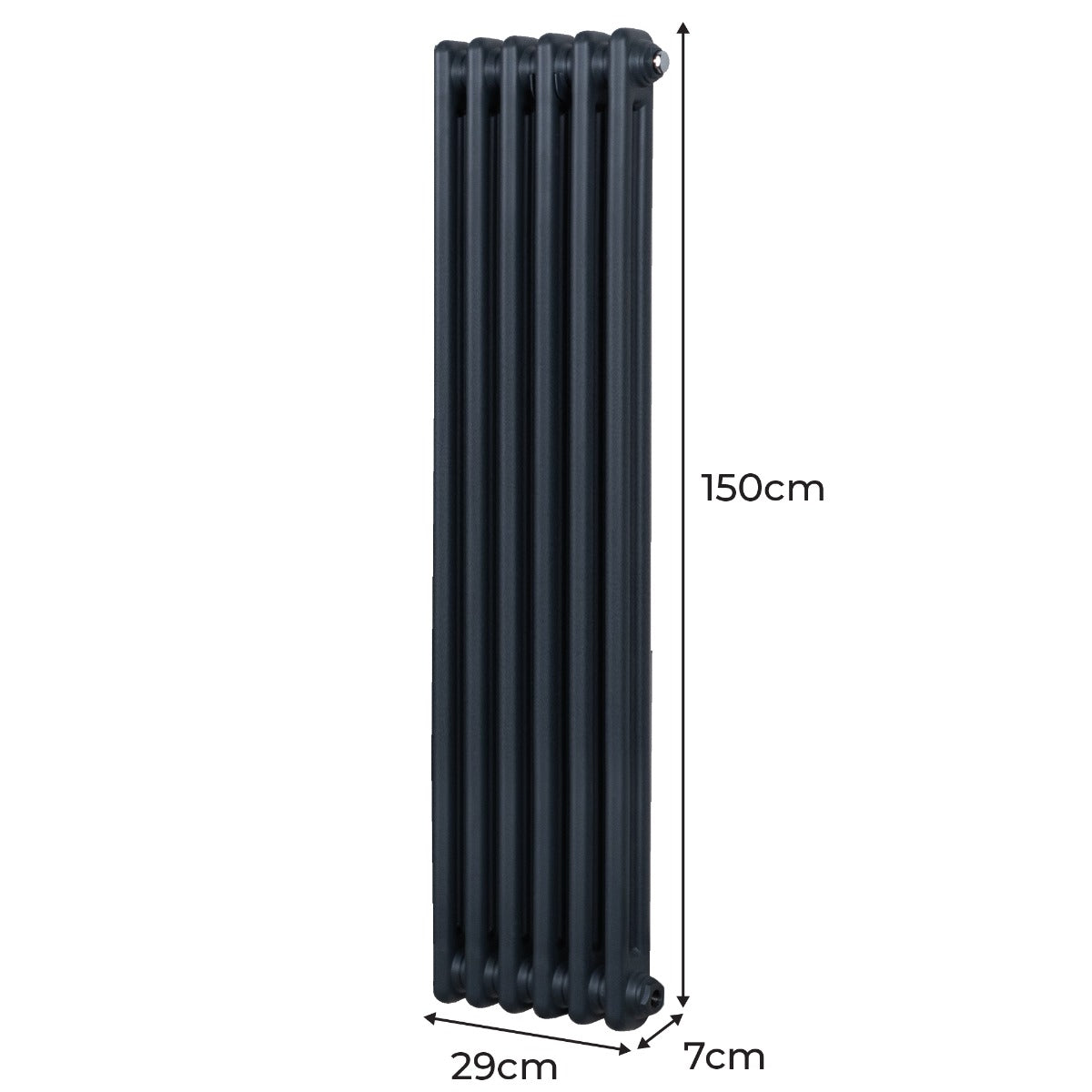 Radiateur traditionnel à 2 colonnes en gris anthracite, dimensions 1500 x 292 mm, avec une finition lisse et élégante