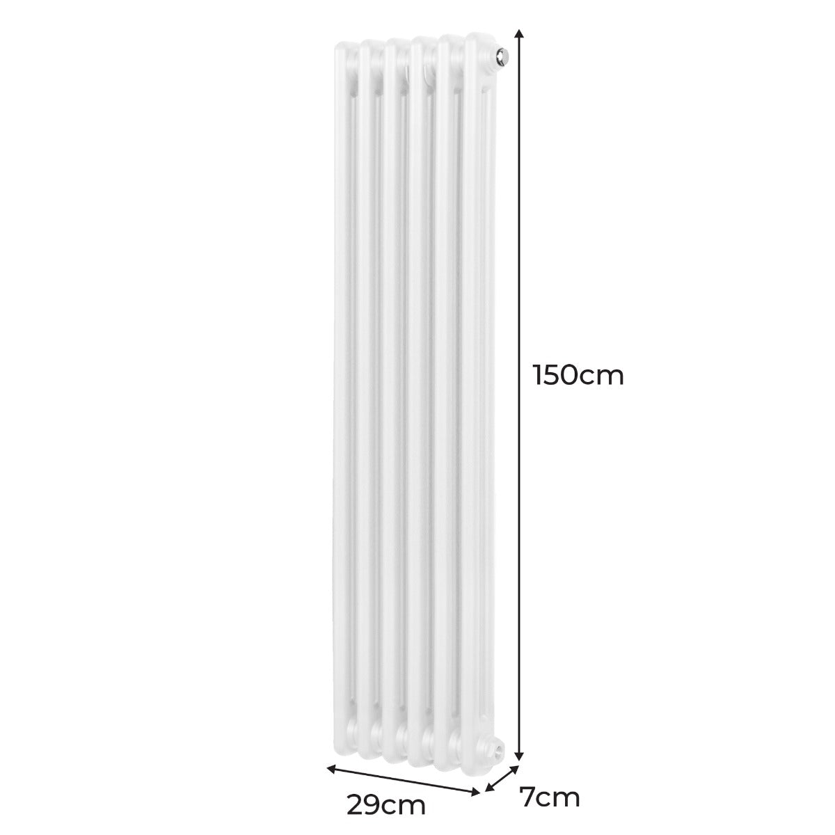Radiateur traditionnel à deux colonnes, blanc, 1500 x 292 mm, avec une finition lisse et des lignes épurées pour un style classique