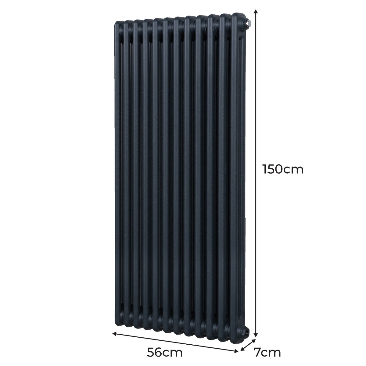 Radiateur traditionnel à 2 colonnes en gris anthracite, dimensions 1500 x 562 mm, avec une finition lisse et élégante
