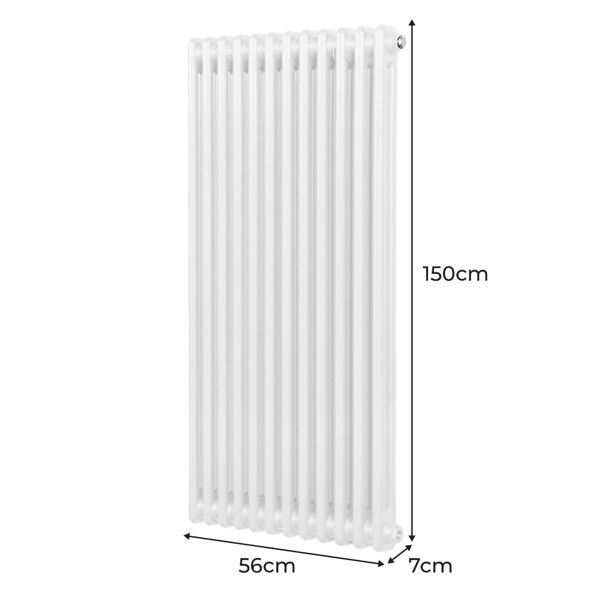 Radiateur traditionnel à deux colonnes, blanc, dimensions 1500 x 562 mm, surface lisse et finition brillante, design élégant et moderne