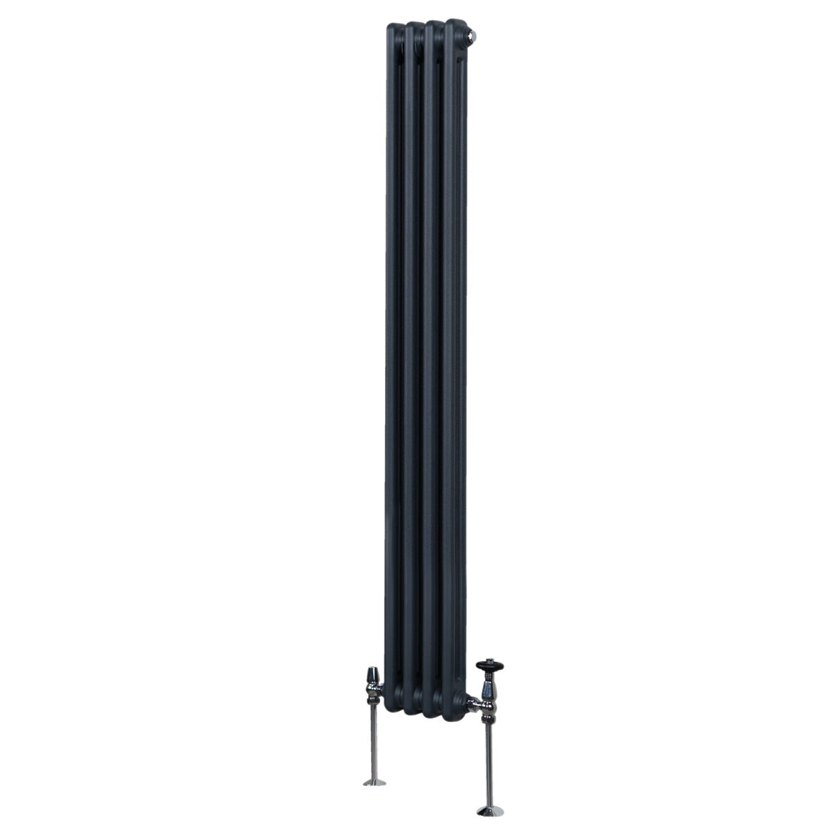 Radiateur traditionnel à 2 colonnes, gris anthracite, finition lisse, design vertical, hauteur 1800 mm, largeur 202 mm, pieds en métal