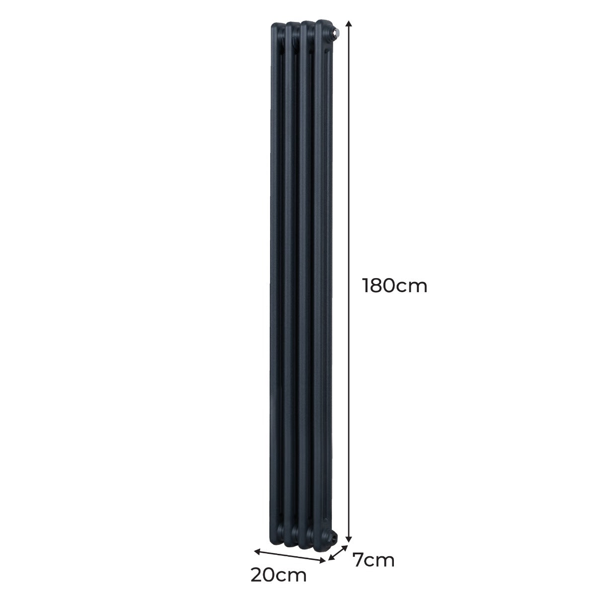 Radiateur traditionnel à 2 colonnes, gris anthracite, dimensions 1800 x 202 mm, design élégant et moderne, surface lisse et texturée