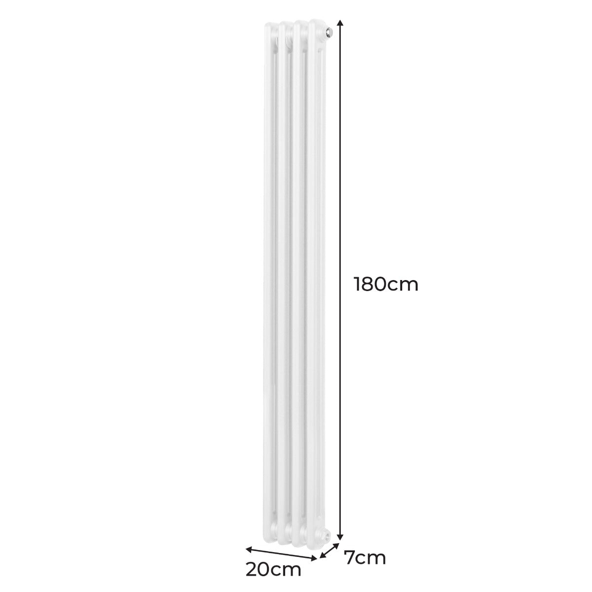 Radiateur traditionnel à 2 colonnes blanc, dimensions 1800 x 202 mm, finition lisse et moderne, idéal pour un chauffage efficace