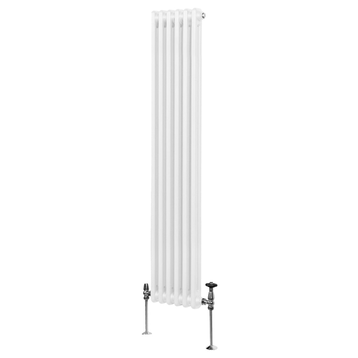 Radiateur traditionnel à 2 colonnes, 1800 x 292 mm, finition blanche lisse, design élégant et moderne, avec vannes chromées