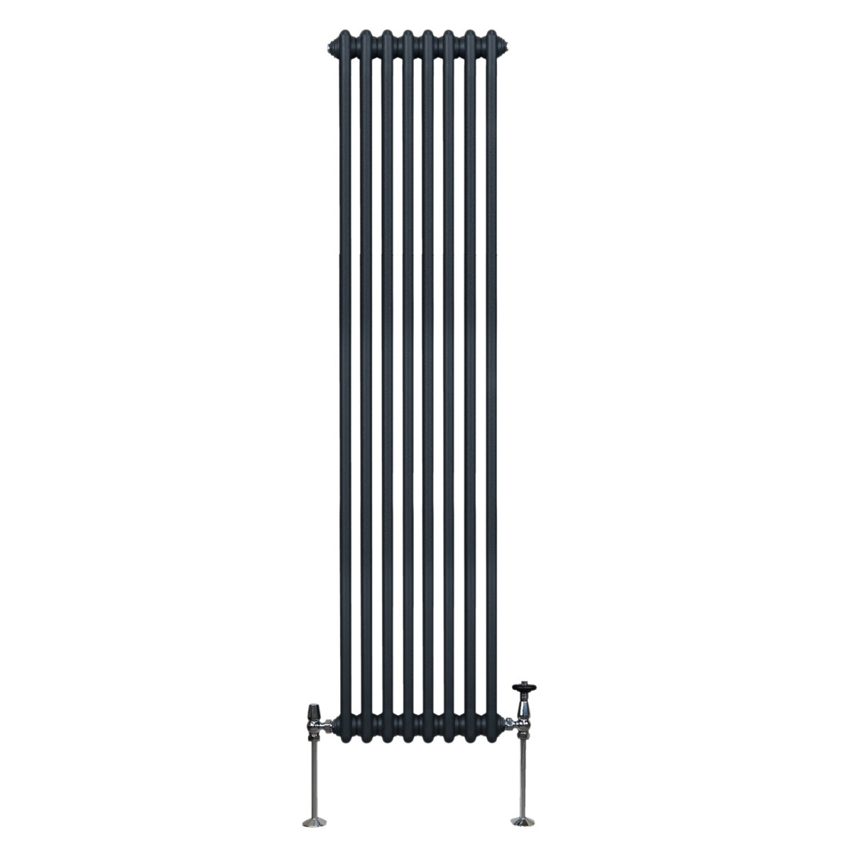 Radiateur traditionnel à deux colonnes, 1800 x 382 mm, finition gris anthracite, design vertical avec texture lisse et moderne