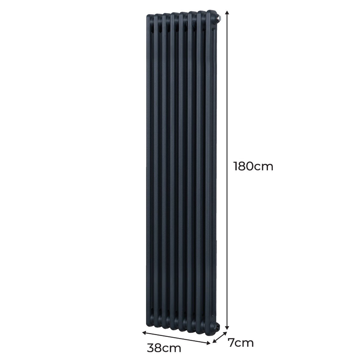 Radiateur traditionnel à 2 colonnes en gris anthracite, dimensions 1800 x 382 mm, avec une surface lisse et des lignes verticales élégantes