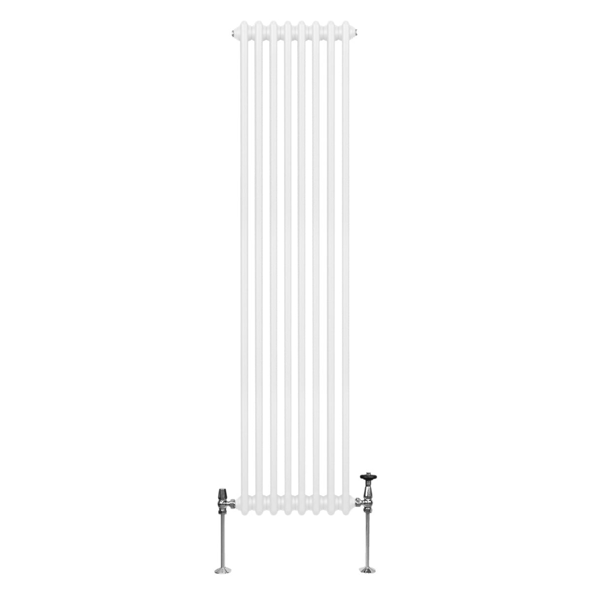 Radiateur traditionnel à deux colonnes, blanc, 1800 x 382 mm, avec des finitions métalliques brillantes et un design élégant et vertical