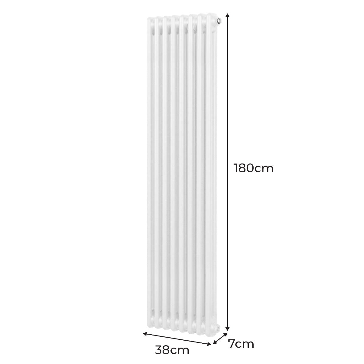 Radiateur traditionnel blanc à deux colonnes, dimensions 1800 x 382 mm, surface lisse et finition élégante, idéal pour le chauffage intérieur