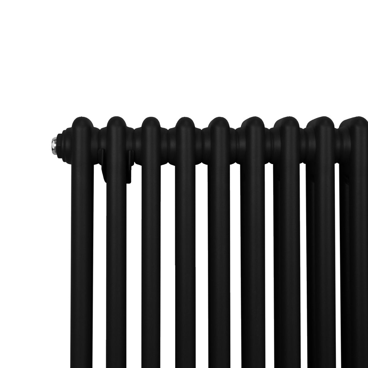 Radiateur traditionnel noir à deux colonnes, finition mate, avec des lignes épurées et une texture lisse, dimensions 1800 x 472 mm