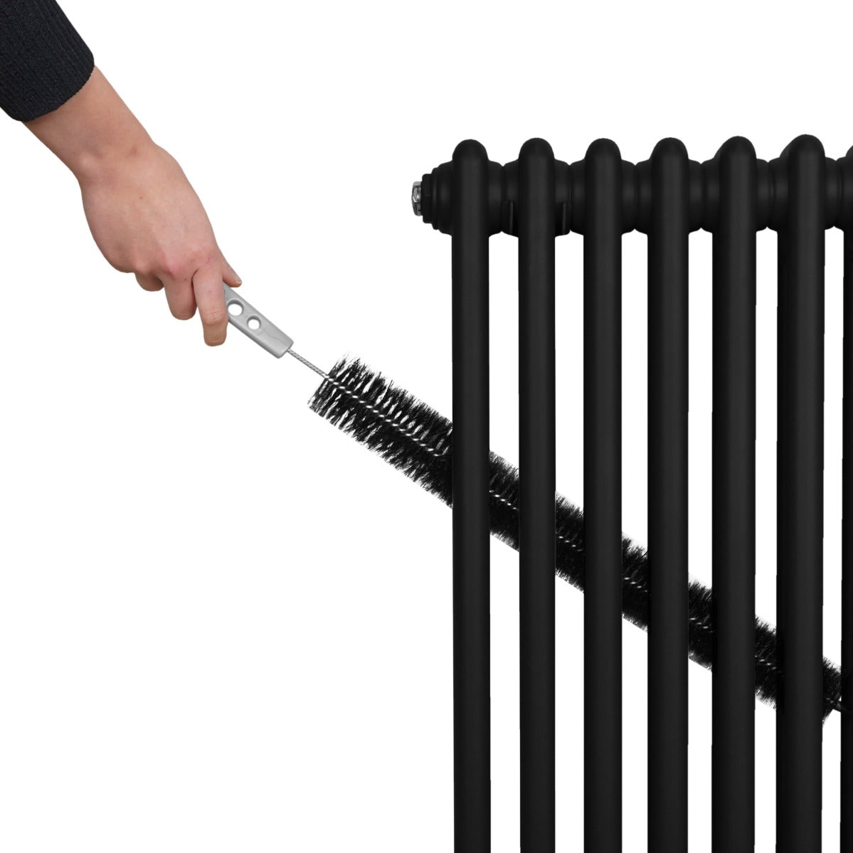 Radiateur traditionnel noir à 2 colonnes, 1800 x 472 mm, avec une brosse pour le nettoyage des surfaces lisses et texturées