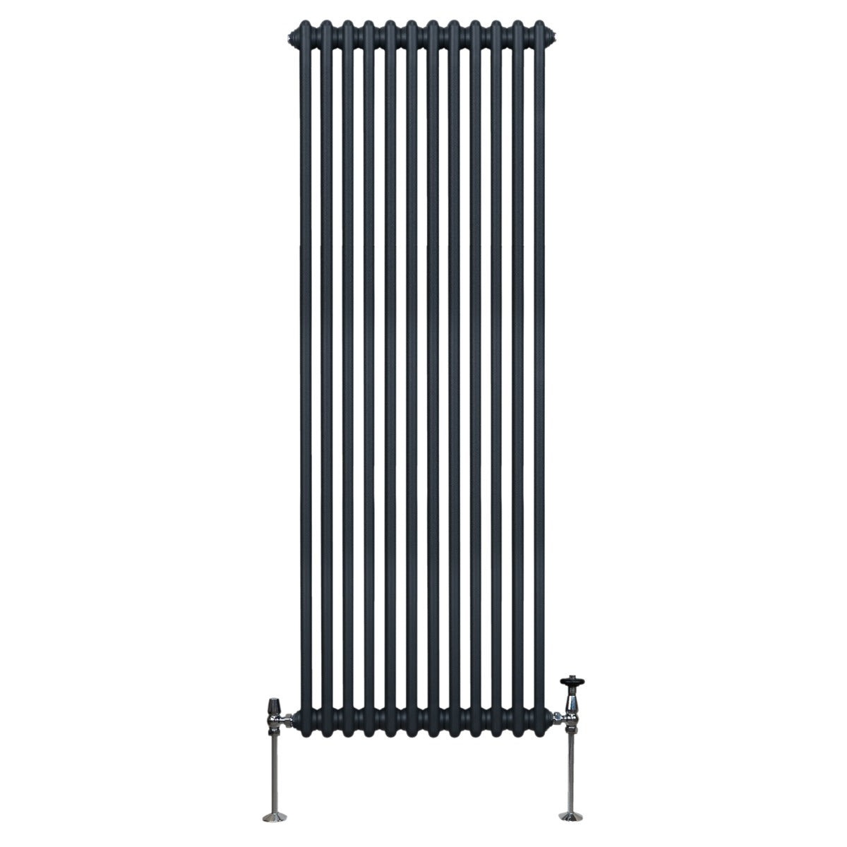 Radiateur traditionnel à 2 colonnes en gris anthracite, 1800 x 562 mm, avec une finition lisse et des pieds en métal robuste
