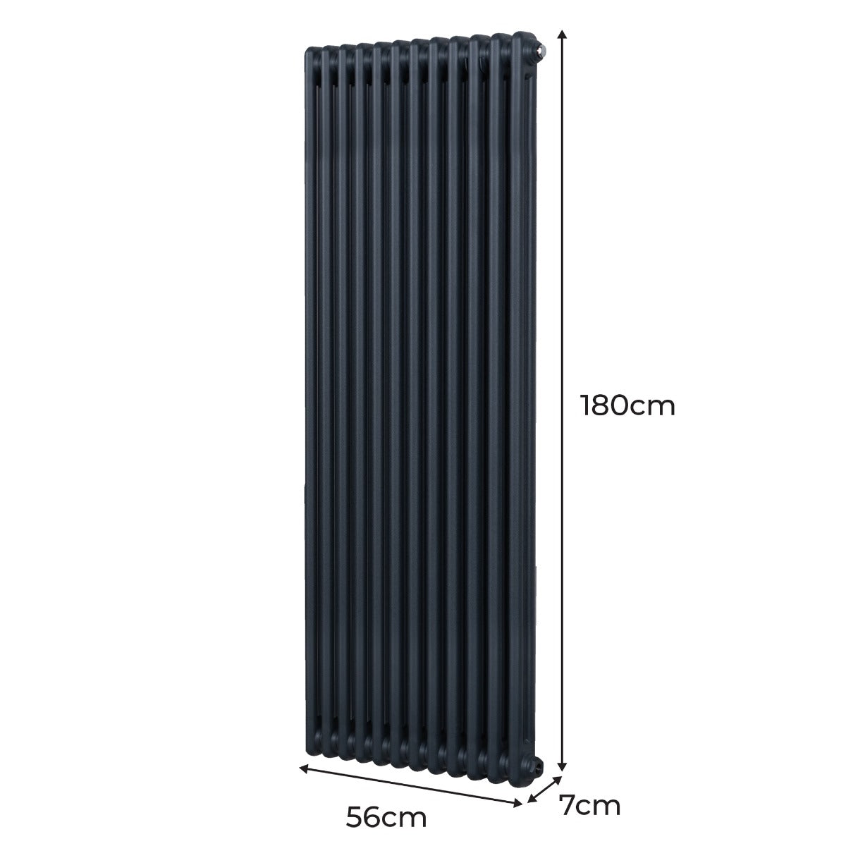Radiateur traditionnel à 2 colonnes en gris anthracite, dimensions 1800 x 562 mm, surface lisse et finition élégante