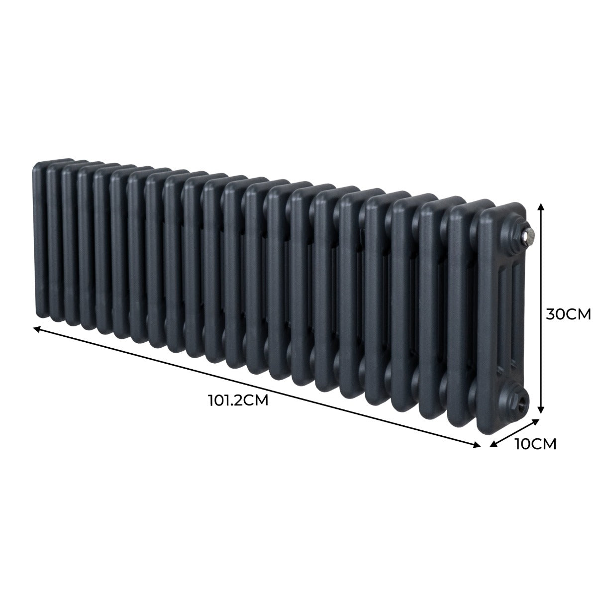Radiateur traditionnel à 3 colonnes en gris anthracite, dimensions 300 x 1012 mm, avec une texture lisse et un design élégant