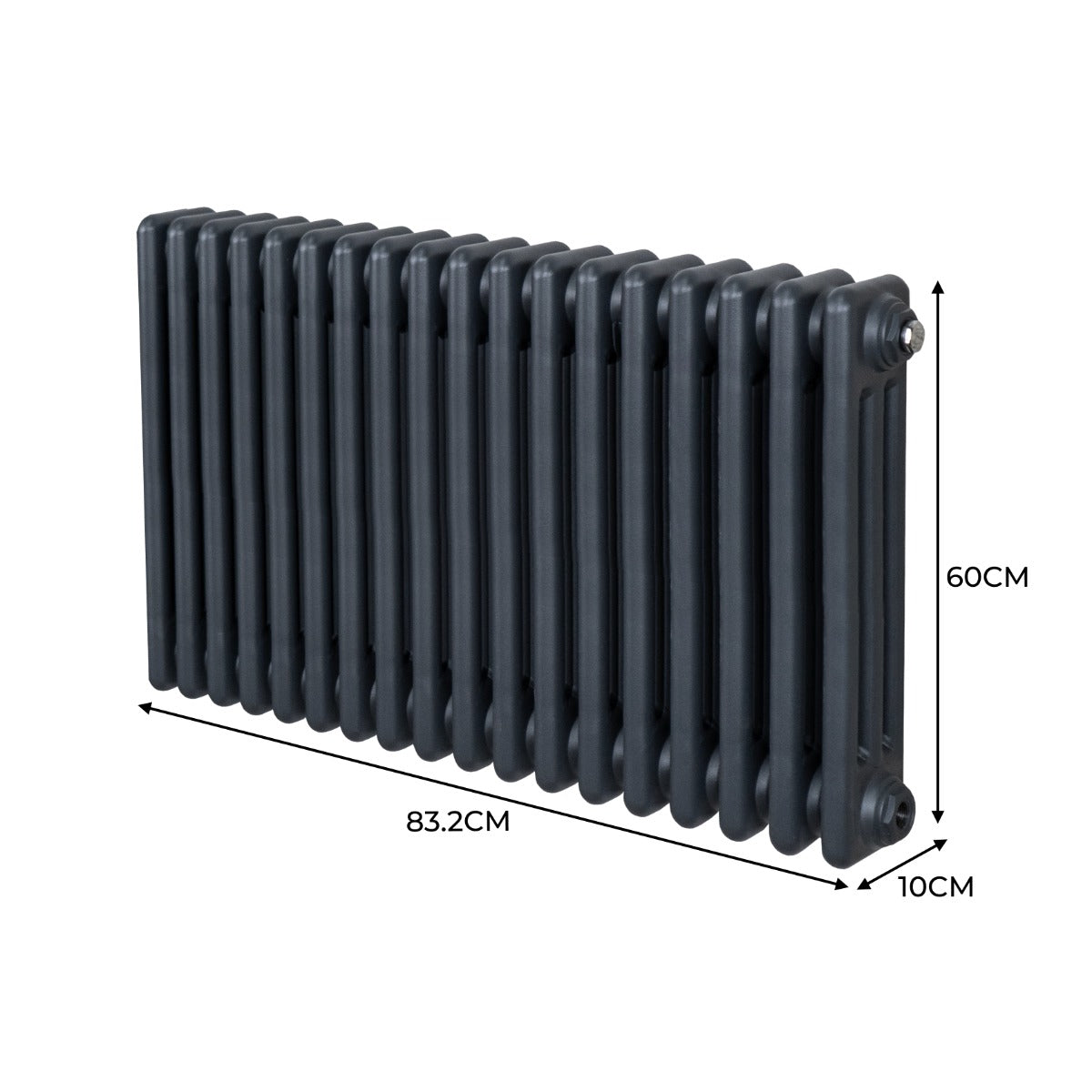 Radiateur traditionnel à 3 colonnes gris anthracite, dimensions 600 x 832 mm, avec une texture lisse et un design élégant