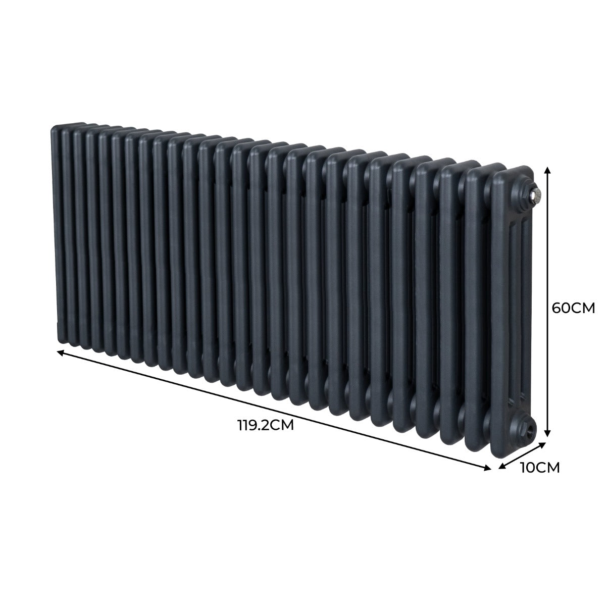 Radiateur traditionnel à 3 colonnes, gris anthracite, dimensions 600 x 1192 mm, surface lisse et finition élégante, idéal pour tout intérieur