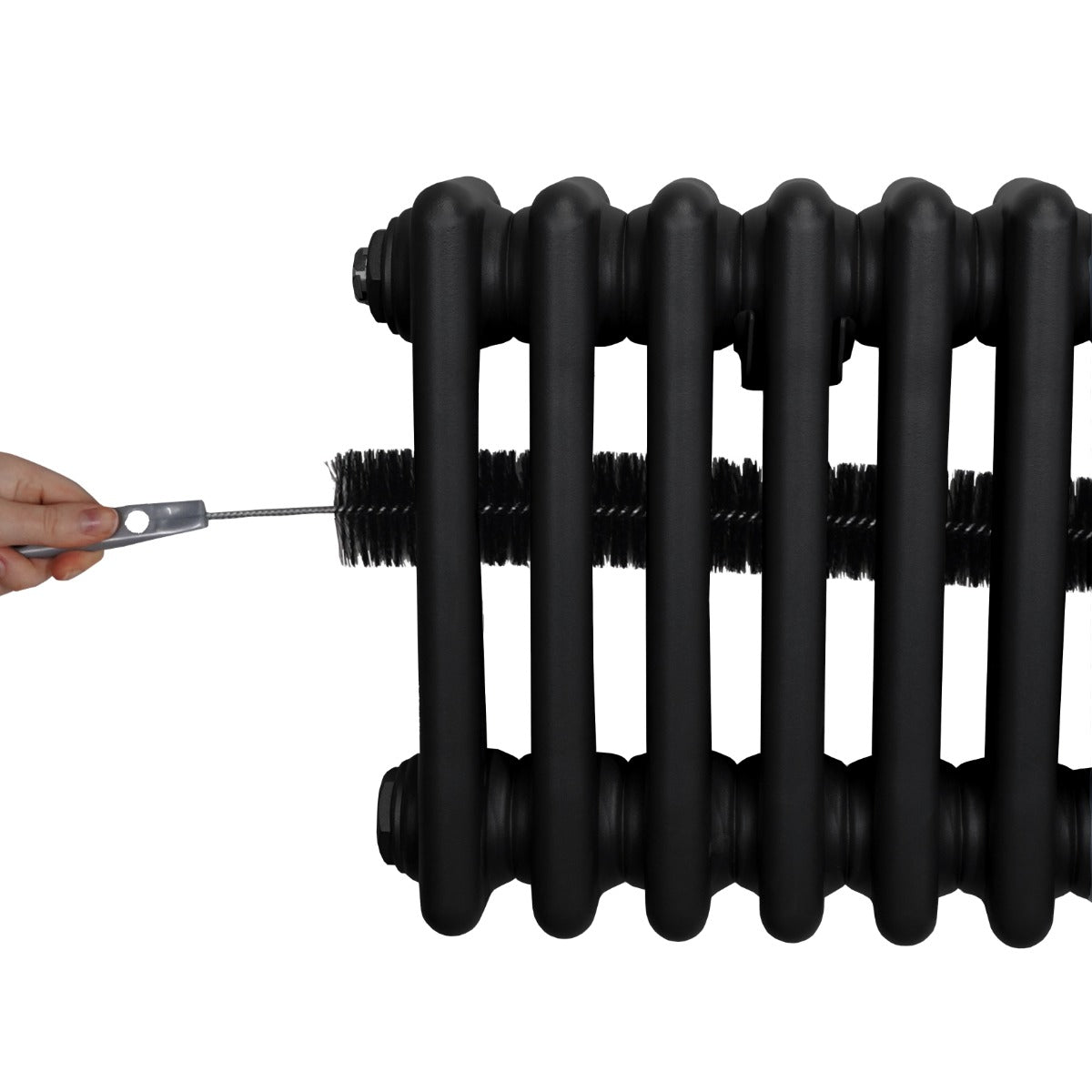 Radiateur traditionnel noir à 3 colonnes, 600 x 1192 mm, avec texture lisse et finition mate, brosse en main pour nettoyage