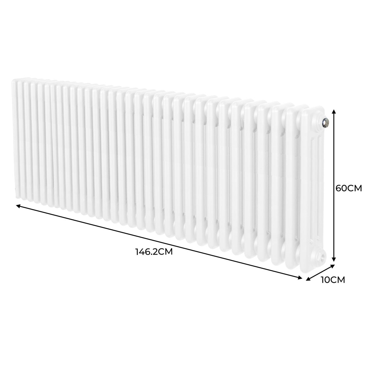 Radiateur traditionnel à 3 colonnes, blanc, dimensions 600 x 1462 mm, surface lisse et finition brillante, design classique élégant