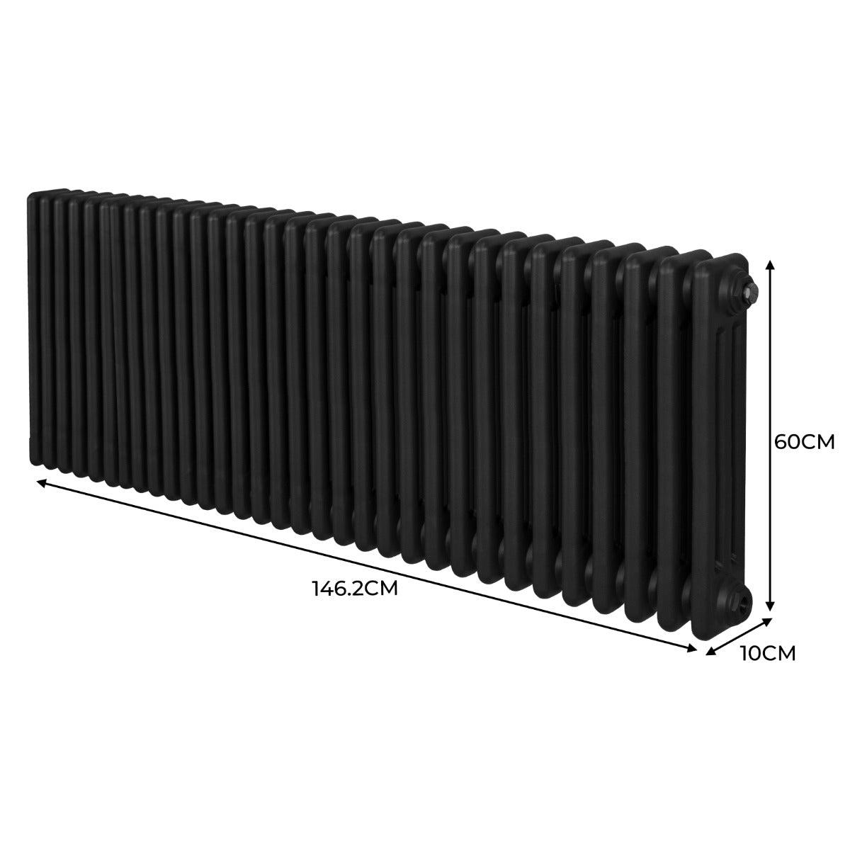 Radiateur traditionnel à 3 colonnes, noir, dimensions 600 x 1462 mm, surface lisse et finition élégante, idéal pour un intérieur classique