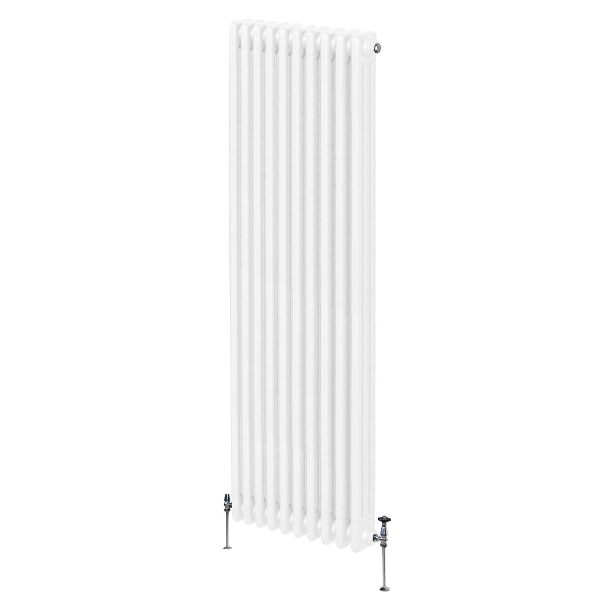 Radiateur traditionnel à 3 colonnes, blanc, 1800 x 472 mm, avec une finition lisse et des pieds en métal chromé élégant