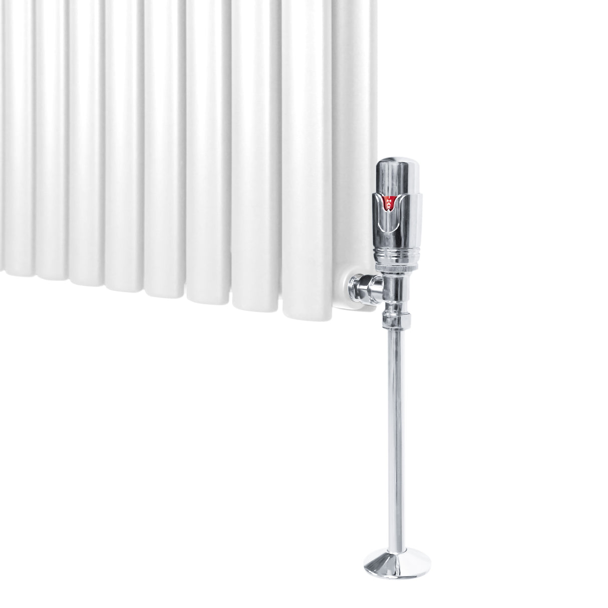 Vanne de radiateur thermostatique en laiton chromé, finition brillante, avec indication de température et base solide en métal
