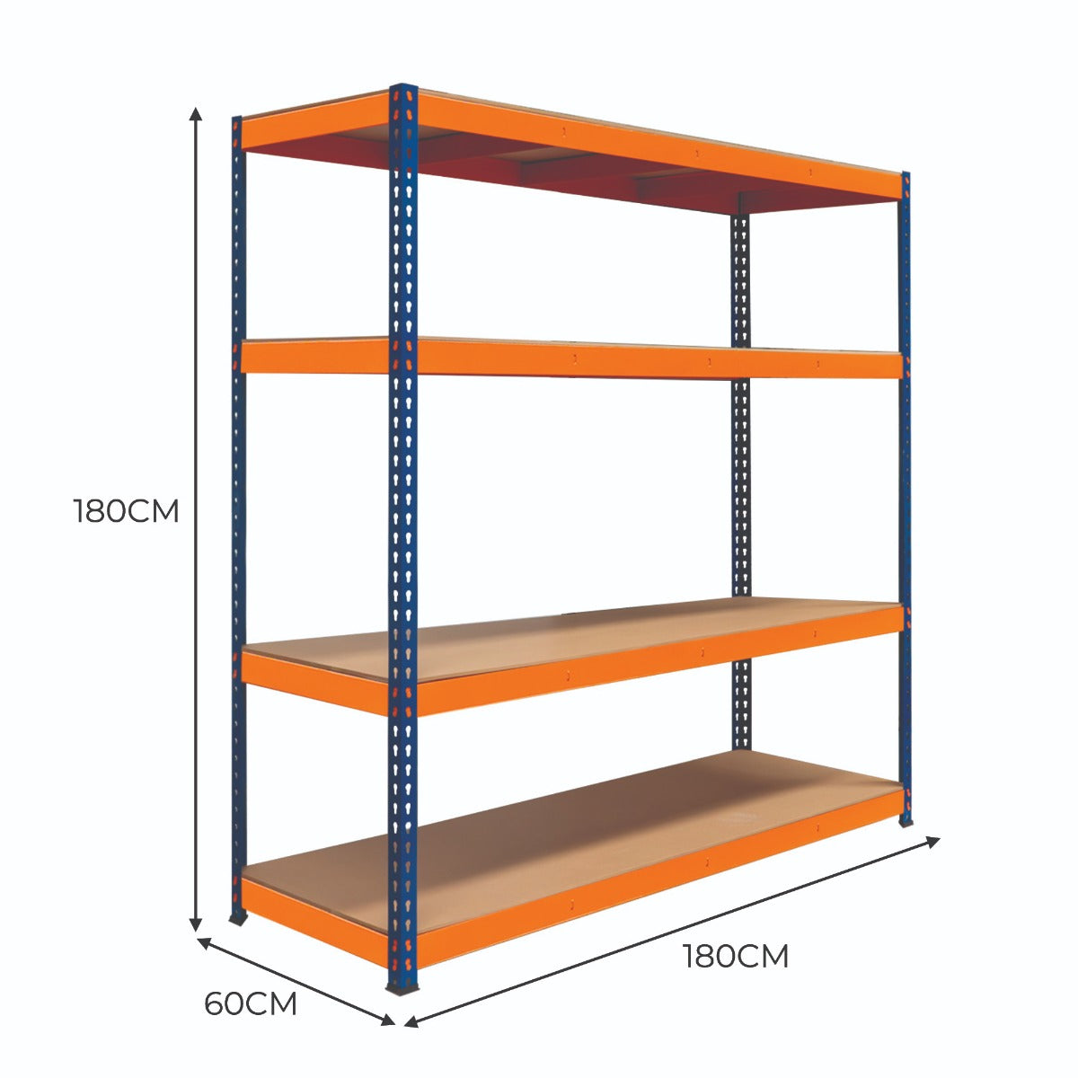 Monster Racking - 1 Rayonnage S-Rax à 4 Étagères en Acier Orange et Bleu 60cm x 180 cm x 180 cm