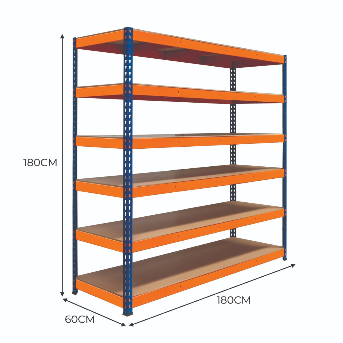 Monster Racking - 1 Rayonnage S-Rax à 6 Étagères en Acier Orange et Bleu 60cm x 180 cm x 180 cm