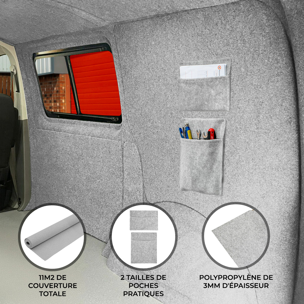 Doublure Intérieure pour Van & Poches de Rangement – Gris Argenté