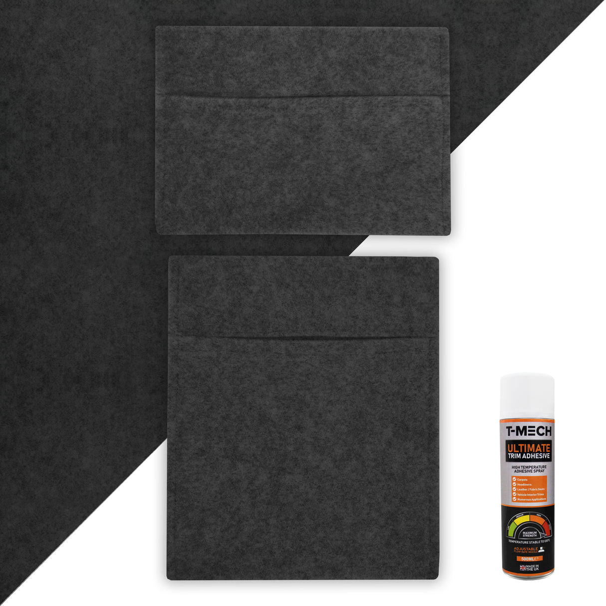 Doublure intérieure pour van en gris anthracite, avec poches de rangement et adhésif, texture douce et durable, idéale pour l'organisation