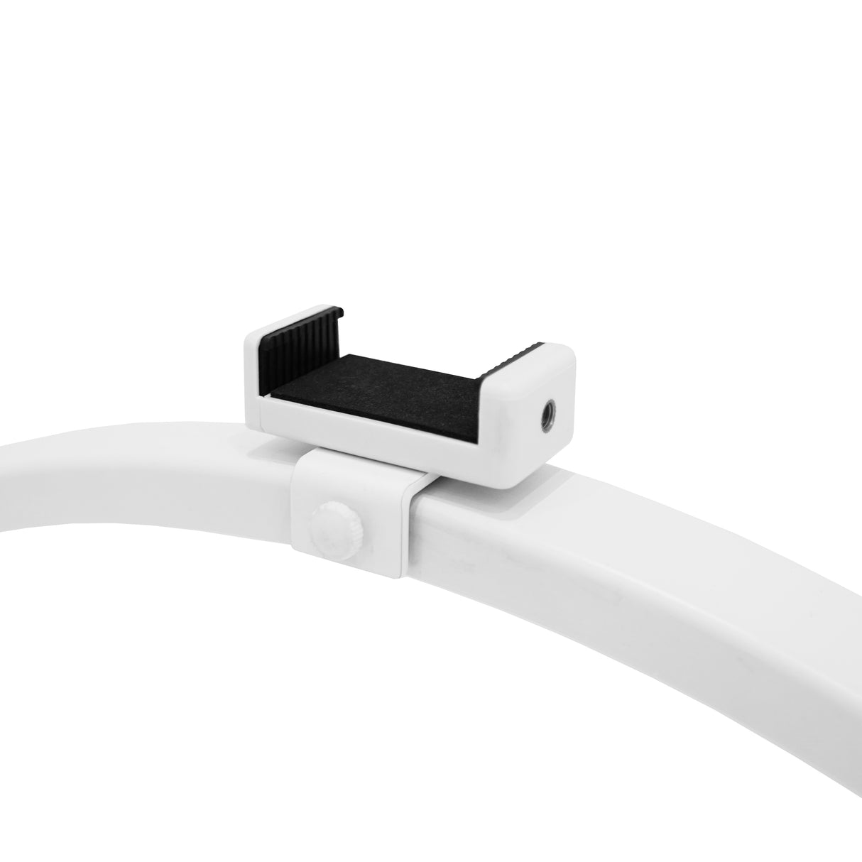 Support de lampe de manucure LED demi-lune en plastique blanc, avec une texture douce et un clip noir pour un maintien sécurisé