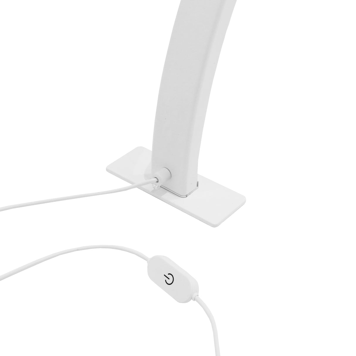 Lampe de manucure LED demi-lune blanche avec un design élégant, base stable, câble d'alimentation et interrupteur intégré