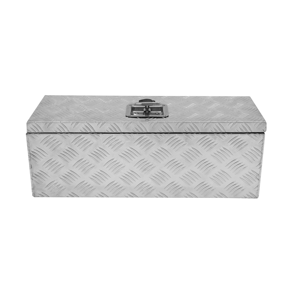 Caisse à outils en aluminium argenté de 35 L, surface texturée en diamant, avec un verrou en métal brillant et un design rectangulaire élégant