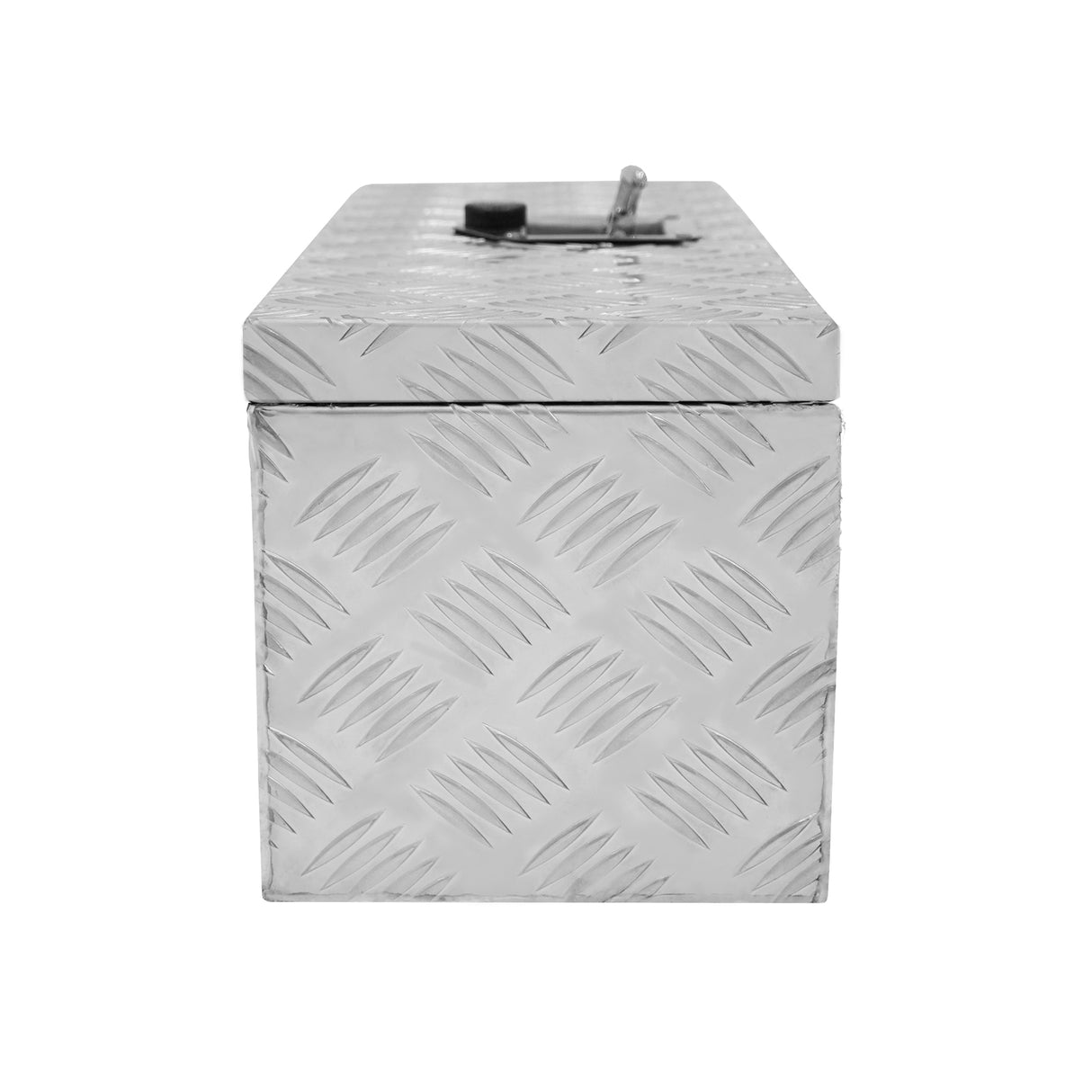 Caisse à outils en aluminium 35 L avec surface en relief, finition argentée, robuste et résistante aux intempéries, idéale pour le rangement