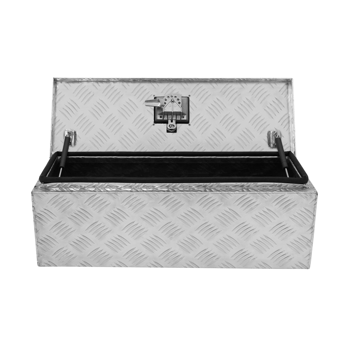 Caisse à outils en aluminium de 35 L, finition en diamant, couleur argentée, avec un intérieur noir et une poignée robuste en métal