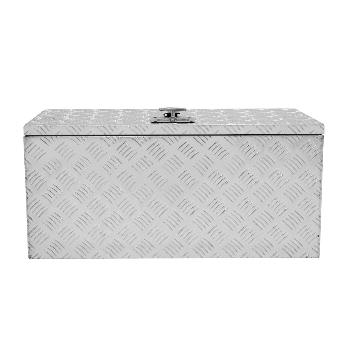 Caisse à outils en aluminium de 102 L, finition argentée, texture en relief, design robuste et élégant, idéale pour le rangement